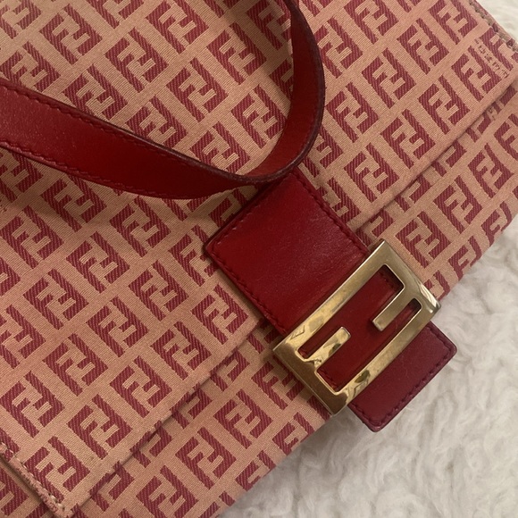 Fendi Vintage Mama Baguette Zuchino Beige Red Shoulder Bag - Picture 11 of 12